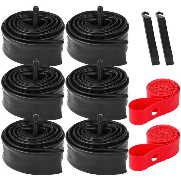 yeesport 6 Pack 20/24/26x1.75/1.95/2.0/2.1/2.125" Bike Tube Bike Inner Tube with 2 Tires Levers and 2 Protection Straps with 32mm Schrader Valve for MTB Mountain Bike