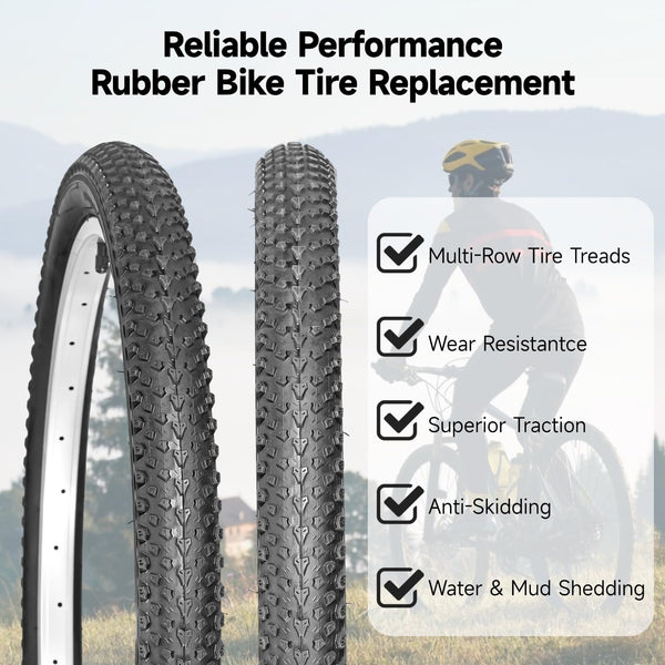 yeesport 24/26x2.125 Bike Tire and Tube Set, (57-507) 24 Inch/(57-559) 26 Inch Mountain Bike Tire with 24/26 x 2.125 BikeTubes & Tire Replacement