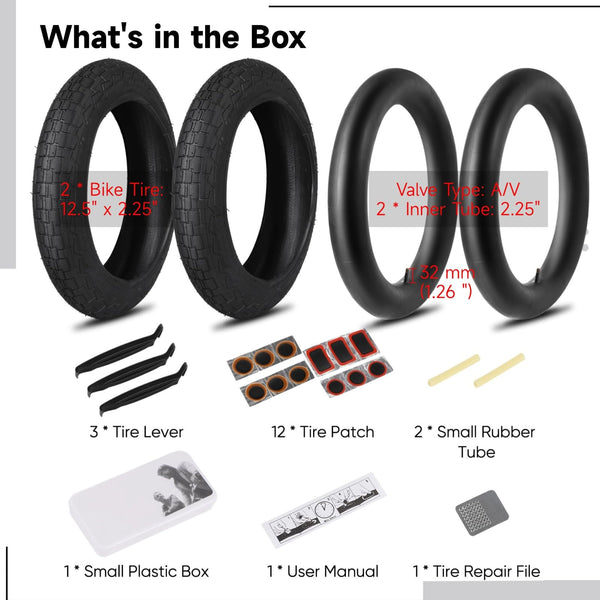 yeesport 12 1/2 x 2 1/4 Tire, 2 Pack 12.5" Kid Bike Tire & 12.5x2.25 Inner Tubes, 12.5" Heavy Duty Bike Tubes Schrader Valve,12 ½X2 ¼ Electric Scooter Tires MTB Tires