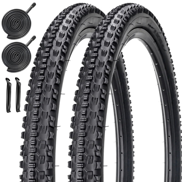 2 Pack 26 x 2.10/27.5 x 2.10 Bike Tires with 2 Inner Tubes and 2 Tire Levers Folding Bike Tires Fit for 26/27.5 X 1.95/2.10/2.125 Mountain Bike Beach Cruiser Bike City Urban Bicycles Bikes