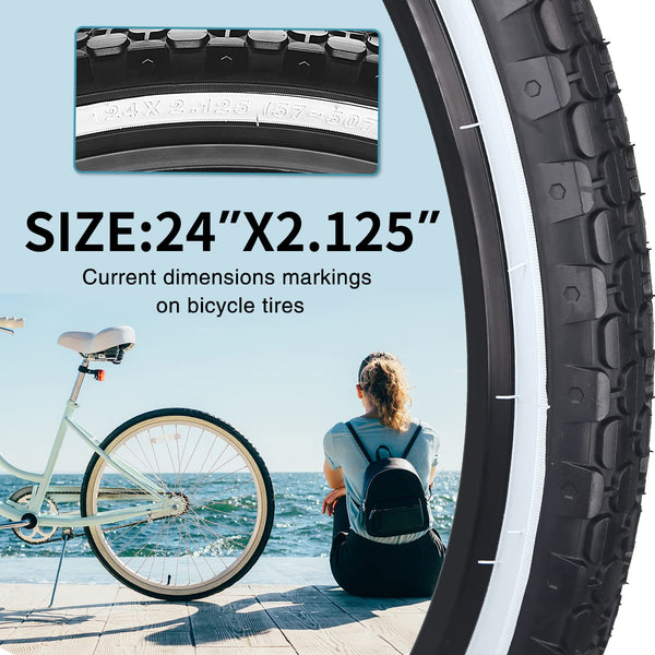 24" Bike Tire 24 x 2.125 Inch Folding Replacement Bicycle Tire for Beach Cruiser Bike