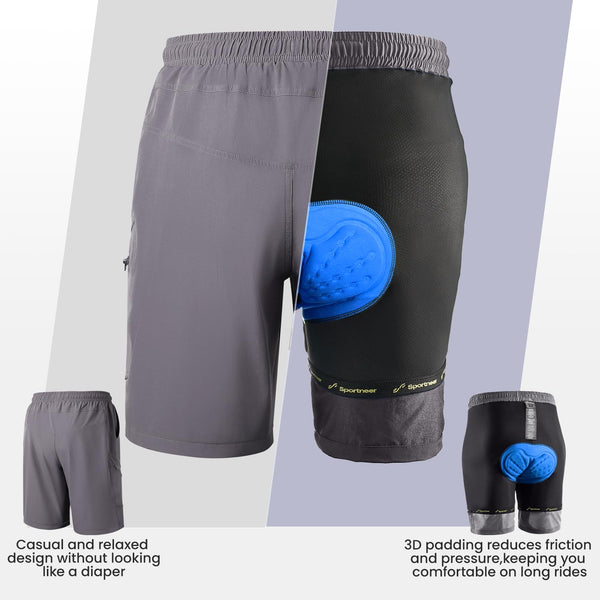 Sportneer Bike Shorts for Men: 3D Padded Lightweight Riding Biking Cycling Mountain Bike Shorts for Men with Zipper Pockets