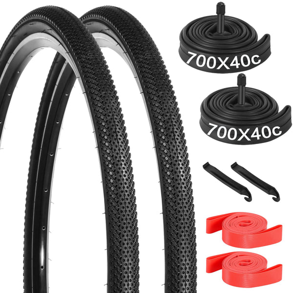 yeesport 700 x 40c/45c Bike Tires, 2 Pack Foldable 42-622 700x40c/700x45c Tires and 700x38/40/42/45c Inner Tubes 48mm A/V Valve, 700c Gravel Bike Tires