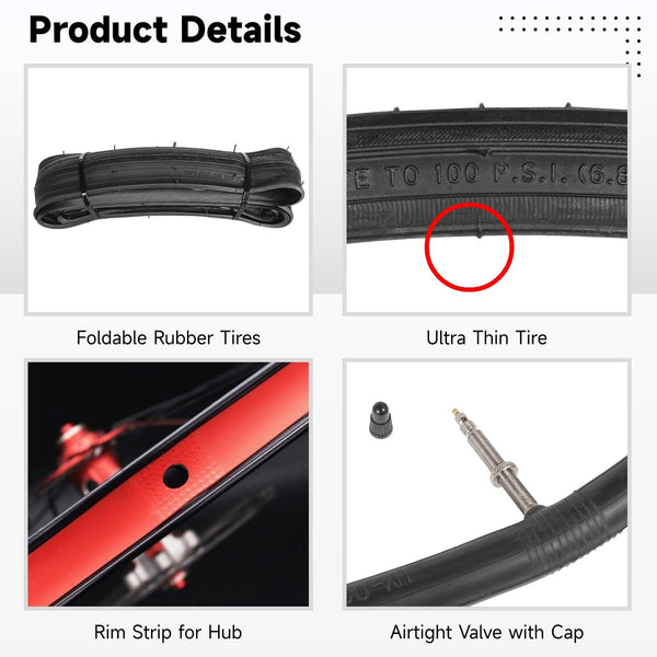 yeesport 700x23c Tires Road Bike Set, 700 x 23c Road Bike Replacement Kit with 700x23/25/28c Tubes, Foldable 700c Bicycle Tires