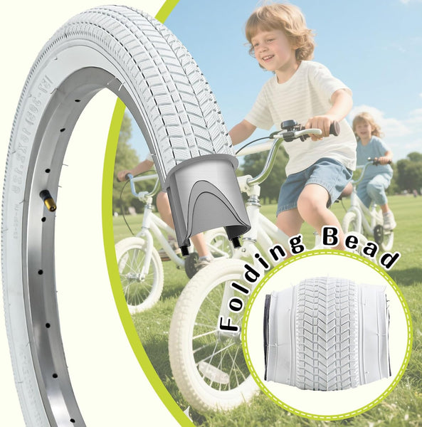 2 Pack 16/18/20 x 2.125 Bike tire White Color with Tubes and Tire Levers 16/18/20 Inch Bike tire Kids Folding Replacement Bicycle Tires Fits Most Kids Bikes and BMX Tires (16X2.125)