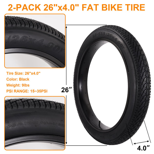 2-Pack 26x4.0 Fat Bike Tire, 26 Inch Mountain Bike Tires & Tubes Set, Folding Replacement Bicycle Tires with Tire Levers for Off-Road Bike and Ebike