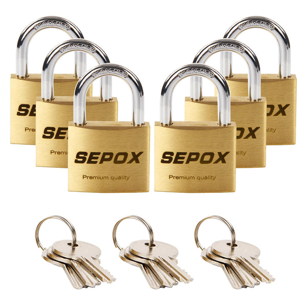 SEPOX 2-Pack Premium Solid Brass Padlock Keyed Alike, 1-9/16" 40mm Heavy Duty Weatherproof Outdoor Lock with 4 Same Keys, Copper Padlock for Gate, Gym Locker, Tool Box, Storage, Shed, Fence & More