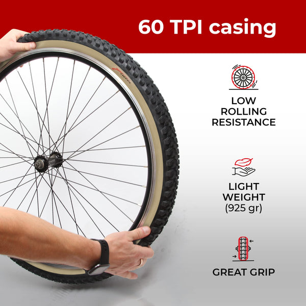 Fincci Maori 29x2.25 Mountain Bike Tire - Pair 29 Inch Bike Tire with 1 mm Nylon Puncture Resistant 60 TPI - Foldable Kevlar Black 57-622 MTB Tires 29 for Electric, Trekking, Hybrid, Cruiser Bikes