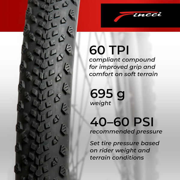 Fincci Milford Gravel 700x45c Bike Tire - Pair Lightweight Aramid 700c Tires 47-622 with 1mm Nylon Puncture Proof - Foldable 28 inch Bicycle Tyres for Gravel, Touring, Hybrid Bikes - 60 TPI