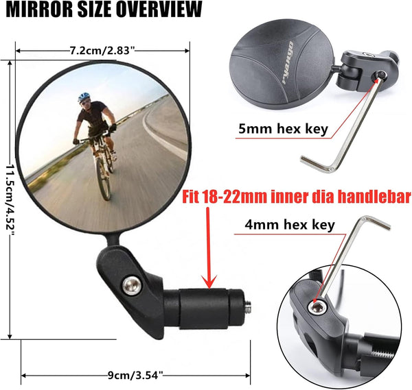 Bike Mirror, Bar End Bicycle Mirror 2 Pack, Adjustable Bike Rear View Mirrors for Handlebar End, Acrylic Convex Round HD Bicycle Rearview Mirrors for Road Bike Mountain Bike