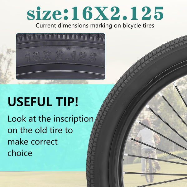 2 Pack 12 1/2 X 2 1/4(12.5x2.25) 14/16/20 x 2.125 Inch Bike Tire and Inner Tubes Set Suitable for 12.5/14/16/20 X 2.125 Folding Kids Bike Replacement Tires and Tubes Kit Fit for Most Children Bike