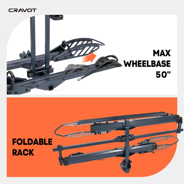 CRAVOT CyberRack EBike Rack for 2 Bike, 200 lbs Capacity Heavy Duty Electric Bike Carrier, 5-inch Fat Tire Bicycle for 2'' Receiver Cars Trucks SUVs Minivans RV, Trailer