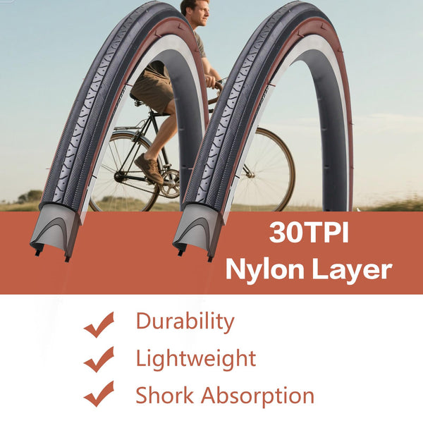 27 X 1 1/4 Bike Tire 27 Inch Road Bike Tires 32-630 Folding Bead Replacement Bicycle Tire Set