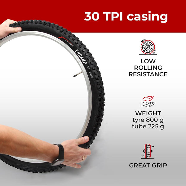 Fincci 26 x 2.25 Inch Foldable Mountain Bike Tires with Schrader Inner Tubes – 57-559 – 2 Pack – Kevlar Bead – MTB, Road & Off-Road Bicycle Tires
