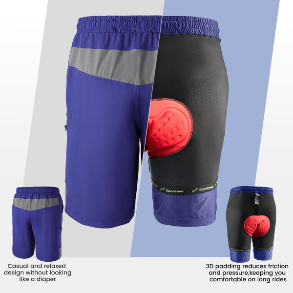 Sportneer Bike Shorts for Men: 3D Padded Lightweight Riding Biking Cycling Mountain Bike Shorts for Men with Zipper Pockets
