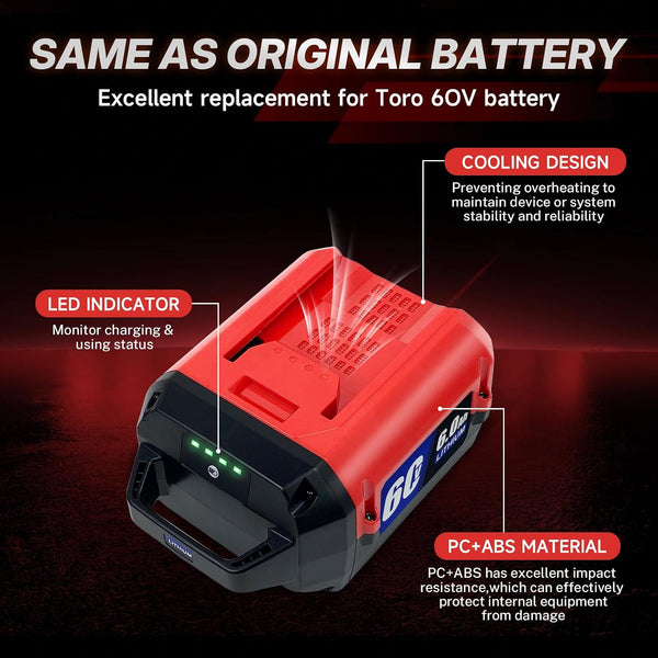 60V 6Ah Lithium-Ion Battery Replacement for ‎Toro 60V Battery L108 L135 L216 L324 L405 88620 88625 88640 88660, Fit for Toro Flex-Force 60-Volt Max Chainsaw Lawn Mower Power Tool