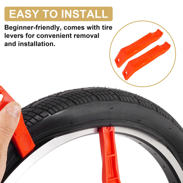 2-Pack 20x1.75 Bike Tire Tube, 20 Inch Mountain Bike Tires & Tubes, Folding Replacement Bicycle Tires with 2 Tire Levers for Hybrid, City Commuter, Urban