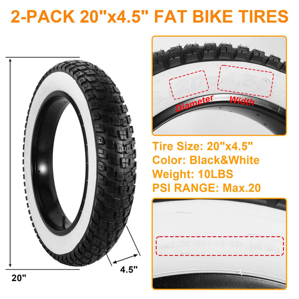 2-Pack 20x4.5 Fat Tire Tube, 20 Inch Bike Tire, Mountain Bike Tires & Tubes, Folding Replacement Bicycle Tires with 2 Tire Levers for Electric Bike, Ebike Accessories