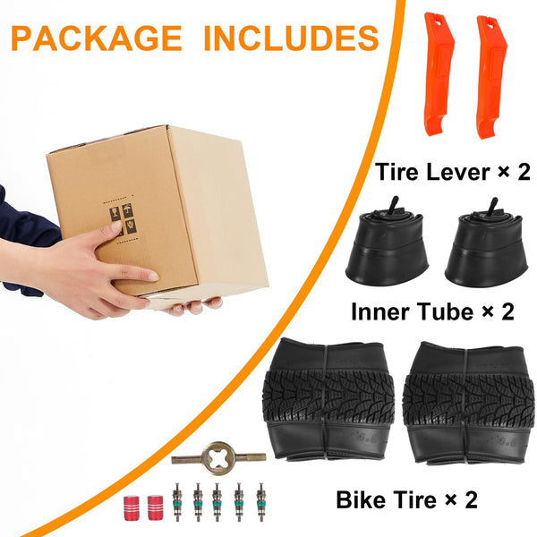 2-Pack 20x4.0 Fat Bike Tire, 20 Inch Mountain Bike Tires & Tubes Set, Folding Replacement Bicycle Tires with Tire Levers for Off-Road Bike, Ebike