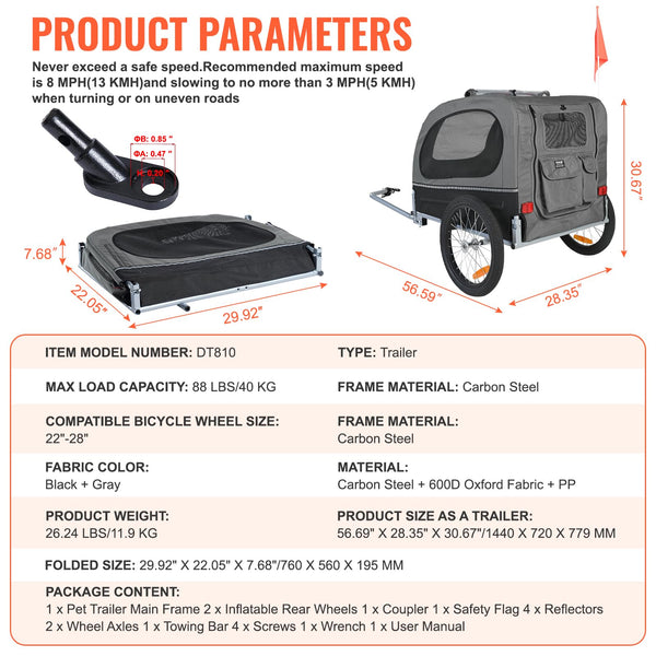 VEVOR Dog Folding Bike Trailer - 66/88 lbs.