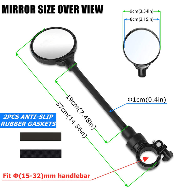 Bike Mirror, Adjustable Bike Mirrors Handlebar Rearview Mirror, Acrylic Convex Round Bike Rear View Mirrors for Handlebars, Bicycle Mirror for E-bike Scooter