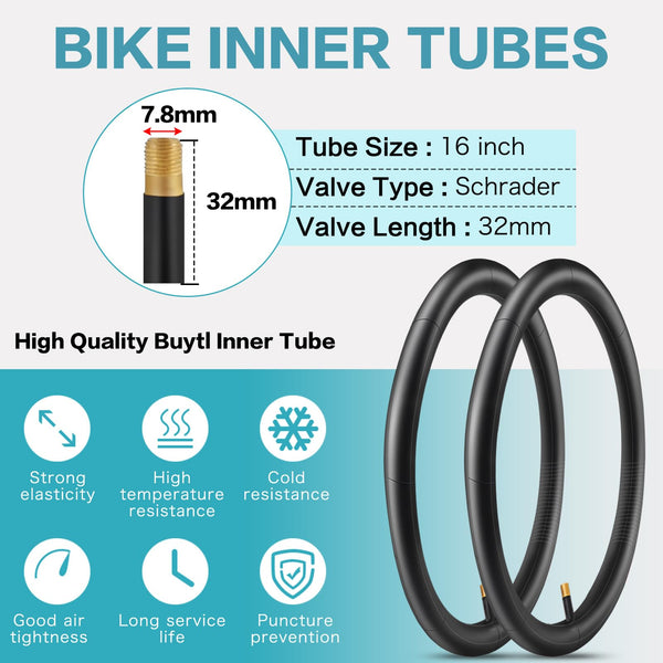 2 Pack 16/20/24 X 1.75/1.95/2.125 Bike Tires 16/20/24 Inch Folding Bicycle Tires with Inner Tubes AV 32mm Schrader Valve Suitable for Mountain Beach Cruiser Bike Replacement Tires