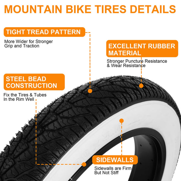 2-Pack 20x4.0 Fat Bike Tire, 20 Inch Mountain Bike Tires & Tubes Set, Folding Replacement Bicycle Tires with Tire Levers for Off-Road Bike, Ebike