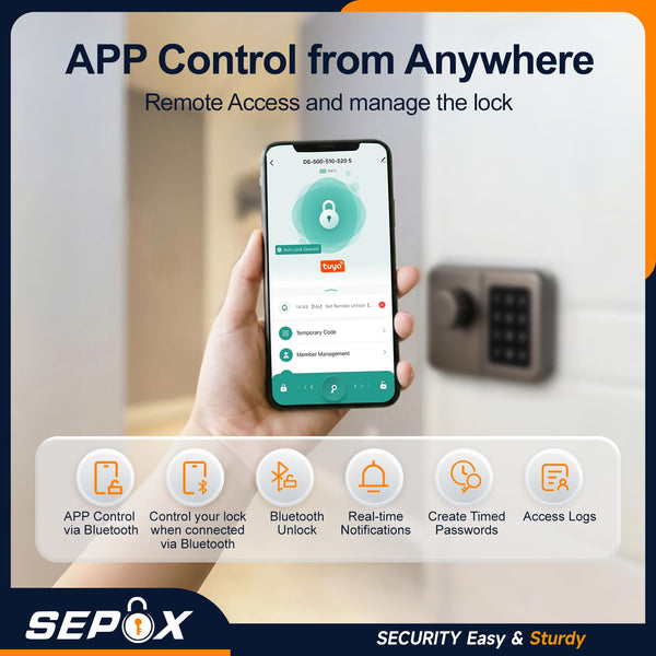SEPOX Bluetooth Smart Gate Lock, Outdoor Gate Lock for Fence & Garage, Electronic Keyless IC Card, Passcode & Mechanical Key, Waterproof Rim Lock for Outdoor Garden Yard (Grey Single Unit)