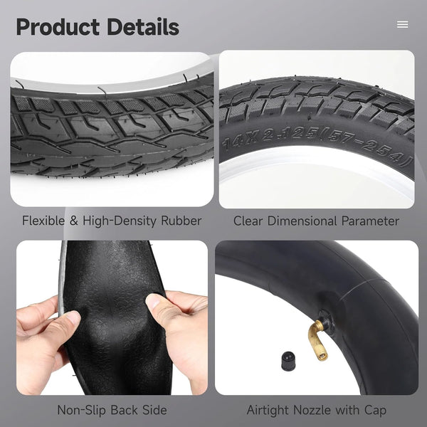 yeesport 14x2.125/54-254 E-Bike Tire Tube Set, 14x2.125 Bike Tire 14 inch | 14 inch bike tire with bent valve inner tube includes metal tire lever & valve tool for e-bikes, bikes and electric scooters