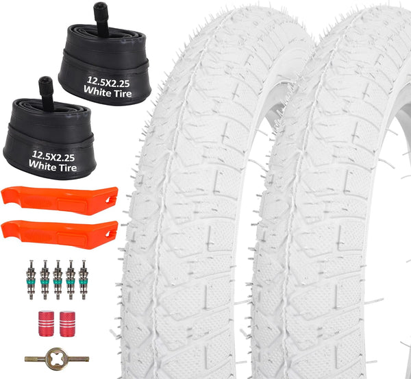 2Sets 12.5x2.25 white Bike Tires and Inner Tubes, 12 1/2x2 1/4 BMX Tire Sets (54-203) Compatible with Jetson Kids Bike Caster Trike Bob Stroller and Other 12 Inch Baby Cart Bicycle Tire and Tube