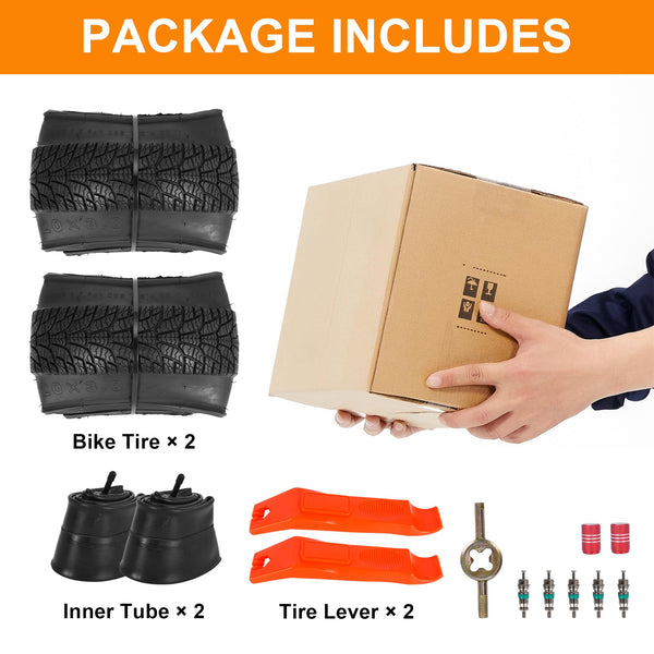 2-Pack 20x3.0 Bike Tires & Tubes, 20 Inch Mountain Bike Tire, 20x3 Bike Tire Tube with Tire Levers, Folding Replacement Bicycle Tires for Off-Road Bike and Ebike