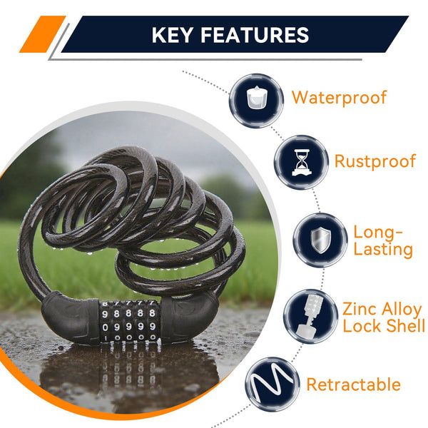 SEPOX® 4Pcs Pack 6FT Extra Long Cable Combination Bike Locks, 5 Digits Retractable Security Lock, 12mm Heavy Duty Anti Theft Anti Rust Cable for Bicycle, Scooter, Gate, Outdoor Equipment, Weatherproof