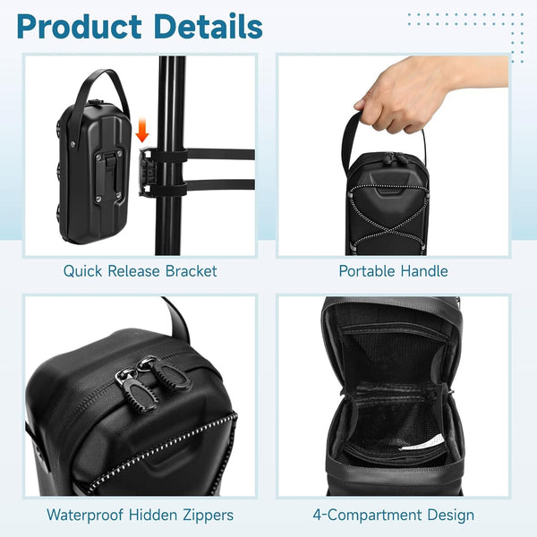 yeesport Electric Scooter Bag 5L, EVA Hard Shell Scooter Handlebar Bag Waterproof, Front Hanging Storage Pouch with Quick Release Bracket, 4 Compartments for Phone Tools E-Bike Folding Bike