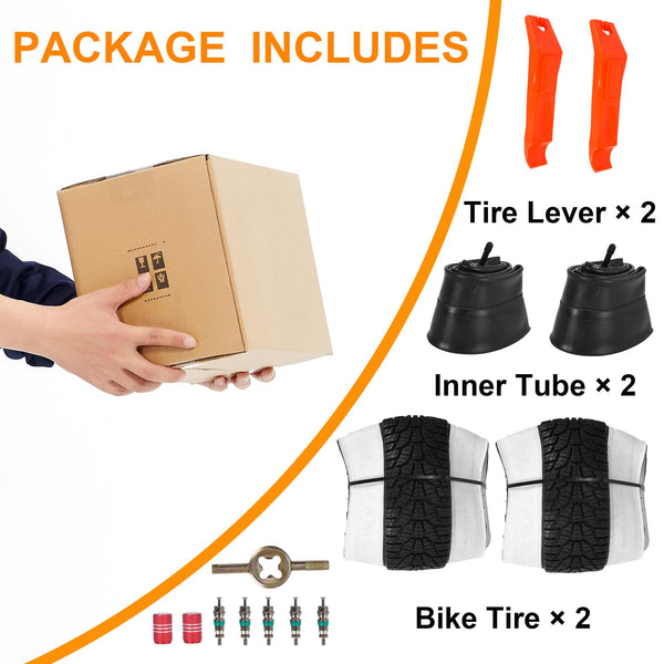 2-Pack 20x4.0 Fat Bike Tire, 20 Inch Mountain Bike Tires & Tubes Set, Folding Replacement Bicycle Tires with Tire Levers for Off-Road Bike, Ebike