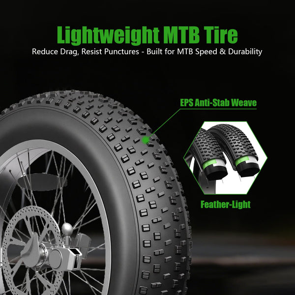 Fat Tire Electric Bike Tires 20/26x4.0 1/2-Pack All Terrain Puncture Proof Ebike Tires with Deep Tread, Wear-Resistant for Snow/Sand/Beach/Off-Road