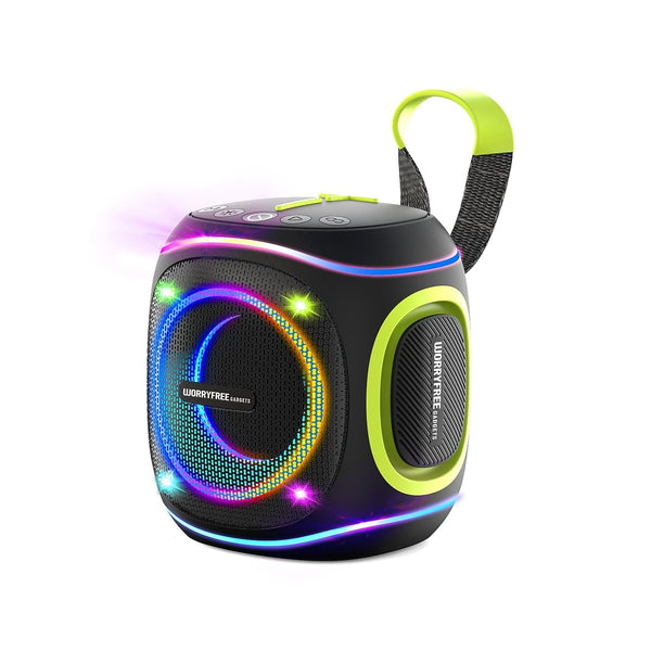 10W Portable Speaker with RGB Lights, Big Bass LED Lights, Supports TF Card/USB, AUX in, TWS for Party (Black)