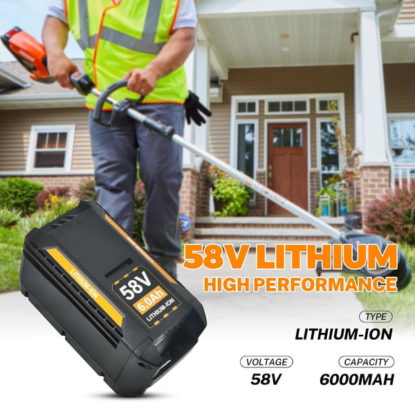 Replacement Battery 58V 6.0Ah for Echo, Compatible with CBP-58V40, CBP-58V20, CBP-58V2AH, CHT-58V, CDST-58V, CPLB-58VBT, CST-58V Cordless Tools, Chainsaw, Blower & More