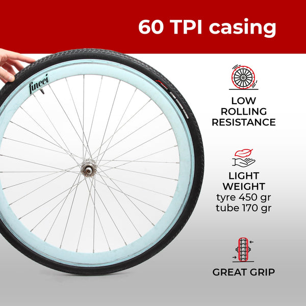 Fincci Gravel 700x35c Bike Tire with 2X Inner Tubes - Pair Foldable 700c Bike Tires, 37-622 with Nylon Puncture Protection 1mm - for Electric, Road, Folding, Hybrid Bikes, 60 TPI