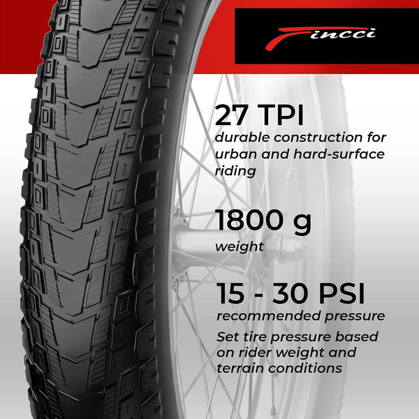Fincci Pavex Pair 20x4.0 Fat Bike Tires with 3mm Anti-Puncture Protection Pair 100-406 ETRTO 27 TPI Foldable Steel Bead Urban Street Riding & City Commuting Fat E-Bike