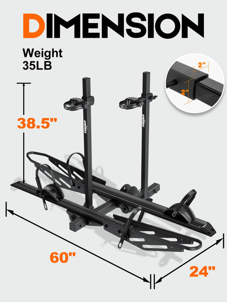 Bike Rack for Car Hitch Mount - Young Electric 2 Ebike Rack Heavy Duty Platform Carrier 200lb Capacity, Smart Tilting & One Hand Folding Bicycle Racks for SUV, Minivan, RV, Fits 5-Inch Fat Tires
