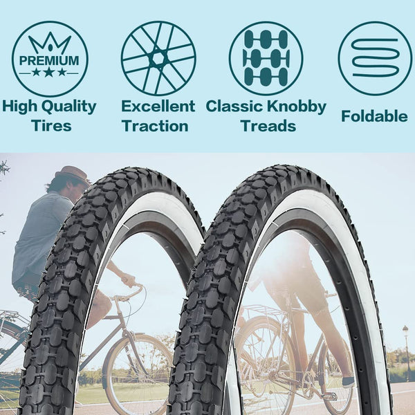 26" Bike Tire 26 x 2.125 Inch Folding Replacement Bicycle Tire for Beach Cruiser Bike