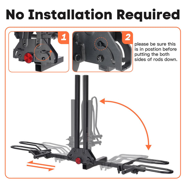 CRAVOT Ebike Racks for 2 Bikes Tow Hitch, Tire Clamp Rack Bike Carrier, Heavy-Duty Haul Ebike Rack with 2 Tray Arms Lock, 200lbs Capacity Fits Fat Tire Bicycle, for Car, SUV with 2" Receiver