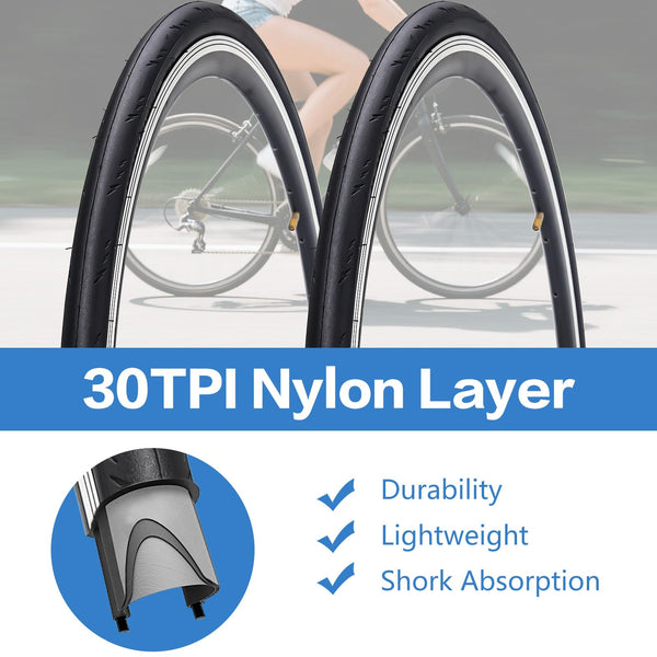 2 Pack700x23C (23-622) Foldable Road Bike Tires with 2 Tubes and 2 Tire Levers 700C Replacement Tires with Folding Bead, Puncture Resistant for Racing & Commuter Bicycles
