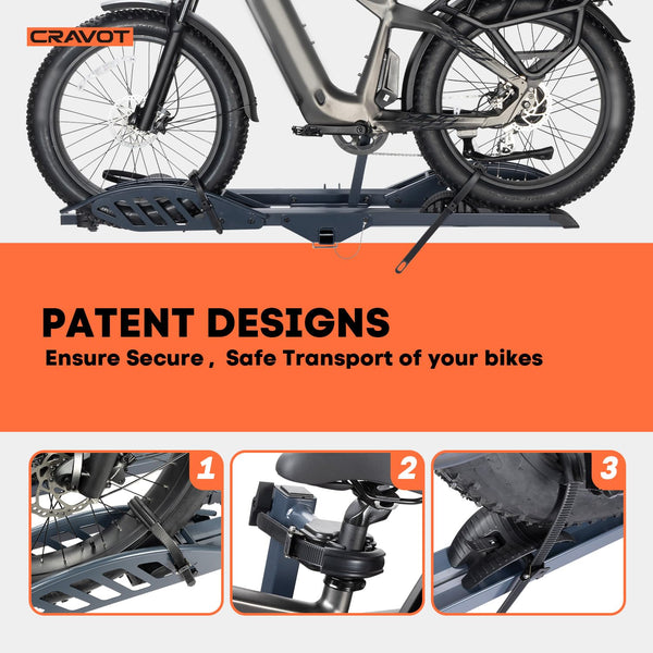 CRAVOT CyberRack EBike Rack for 2 Bike, 200 lbs Capacity Heavy Duty Electric Bike Carrier, 5-inch Fat Tire Bicycle for 2'' Receiver Cars Trucks SUVs Minivans RV, Trailer