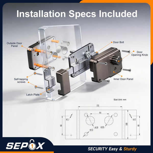 SEPOX Bluetooth Smart Gate Lock, Outdoor Gate Lock for Fence & Garage, Electronic Keyless IC Card, Passcode & Mechanical Key, Waterproof Rim Lock for Outdoor Garden Yard (Grey Single Unit)