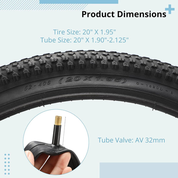 yeesport 2 PCS 20x1.95” Mountain Bike Tires & 2 PCS 20” X 1.75”-2.125” Bike Tubes, 20 Inch Tire & Inner Tubes, Puncture-Resistant Bicycle Tires, Bike Replacement for Beach Cruiser Mountain Bikes