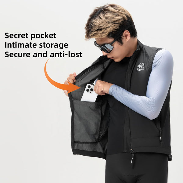 ROCKBROS Cycling Vest for Men Windproof Sleeveless Jacket Two-way zipper Gilet Super-Light Coat for Cycling Hiking Running