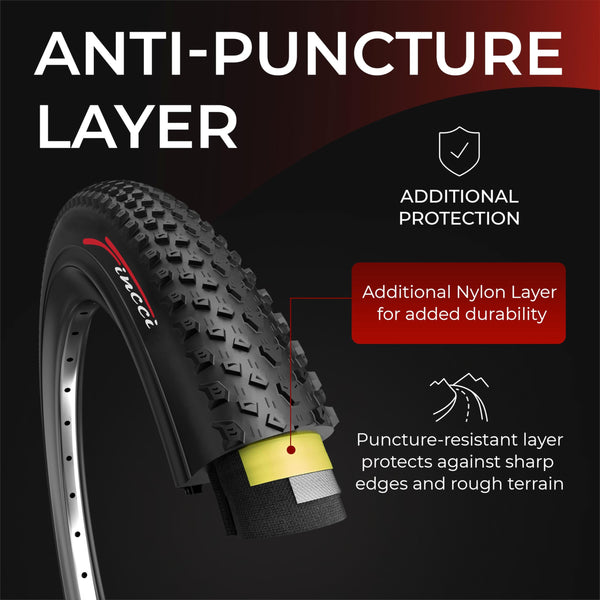 Fincci Foldable 26x2.10 Mountain Bike Tires - 26 Inch Bike Tires with 1mm Nylon Puncture Proof - Black Kevlar 26 Bike Tyre 60 TPI with Cross Country Profile for MTB, XC, Folding, Hybrid Bicycles