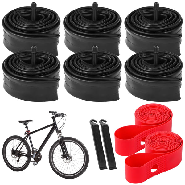 yeesport 6 Pack 20/24/26x1.75/1.95/2.0/2.1/2.125" Bike Tube Bike Inner Tube with 2 Tires Levers and 2 Protection Straps with 32mm Schrader Valve for MTB Mountain Bike