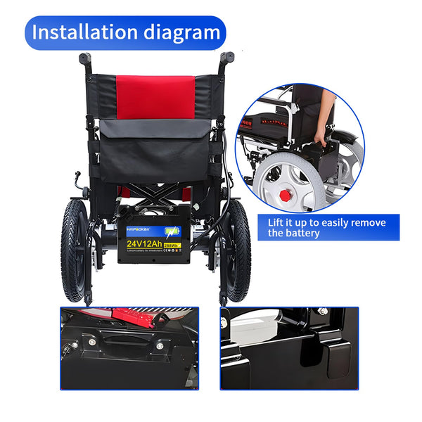 24V12Ah Lithium Battery for Wheelchair Battery, Built-in 30A BMS for 100W/250W/350W/500W/750W Motors,Replacement Lead-Acid Batteries, with 29.4V 2A Charger&Anderson Connector(24V 12AH)